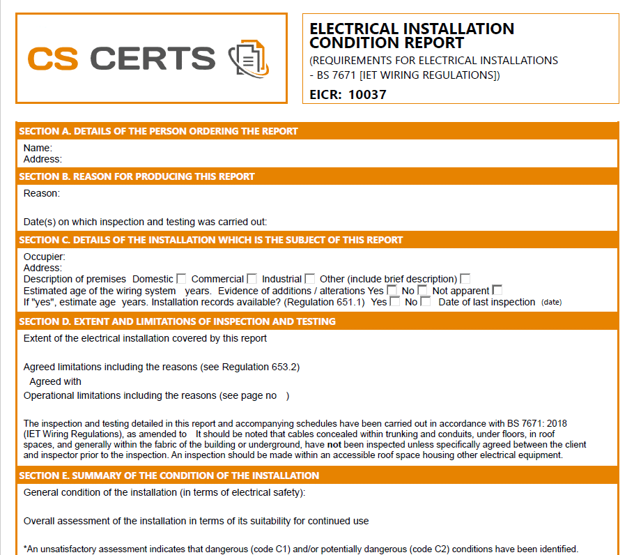 Electrical Installation Condition Report