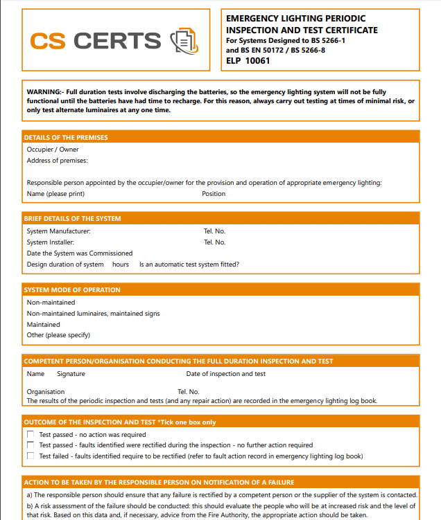 emergency lighting test certificate template