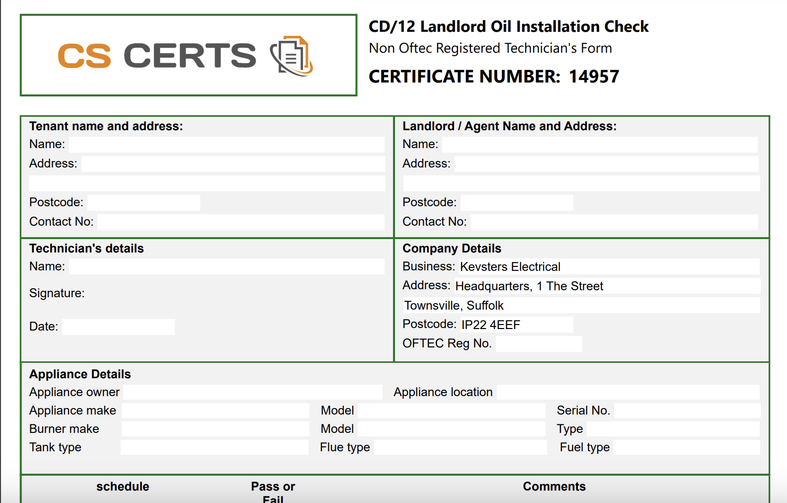 CD 12 Oil Certificate